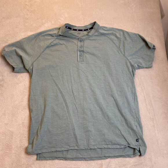 Gap Woman's Henley Shirt XXL Sage Green With 3-Button Placket & Raglan Sleeves - Picture 8 of 8